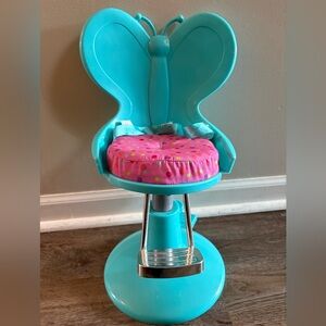 Turquoise Doll Chair with Pink Polka Dot Cushion